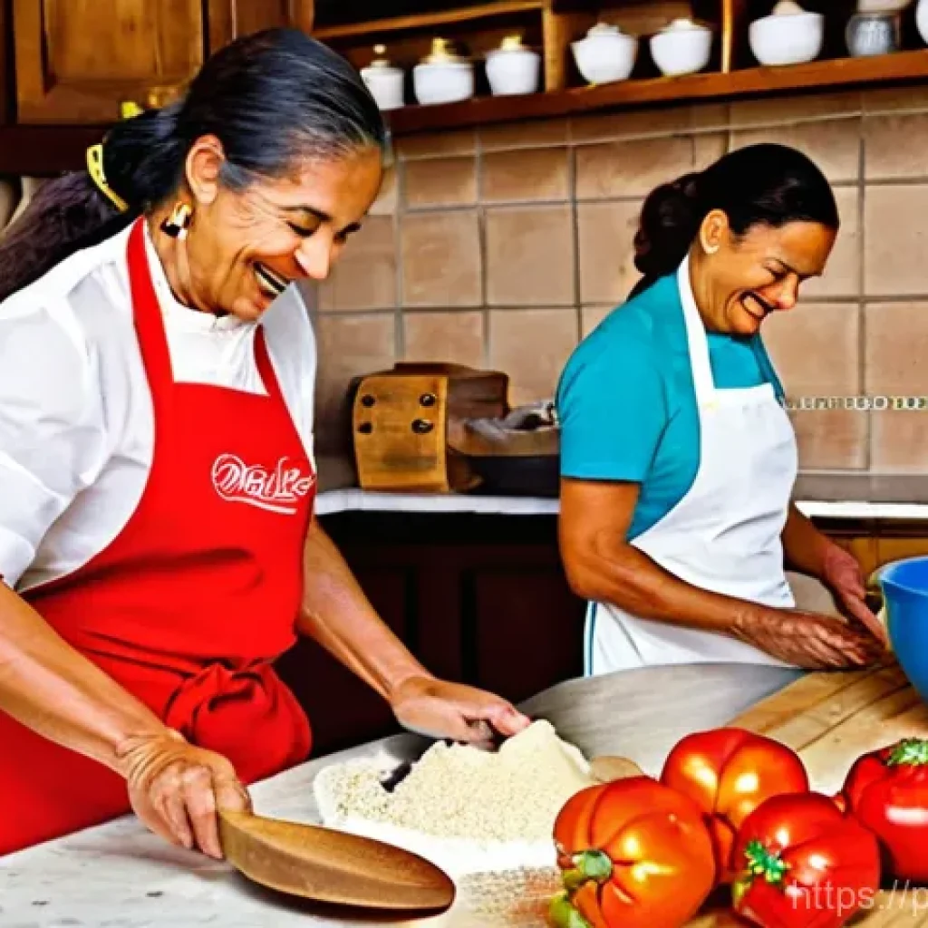 가족과 함께하는 지역특산 음식 요리 워크숍 - **Prompt for Family Regional Cooking Workshop:**
    "A heartwarming and vibrant scene inside a trad...