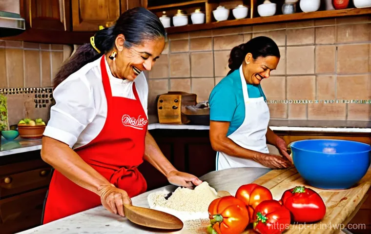 가족과 함께하는 지역특산 음식 요리 워크숍 - **Prompt for Family Regional Cooking Workshop:**
    "A heartwarming and vibrant scene inside a trad...