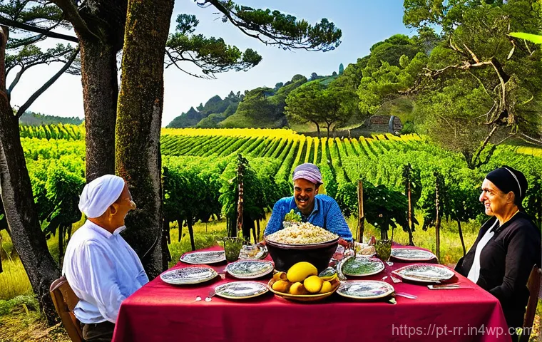많이 알려지지 않은 지역특산 음식 - **A Vibrant Minho Festival Feast: Rojões à Moda do Minho**

    "A bustling outdoor scene at a tradi...