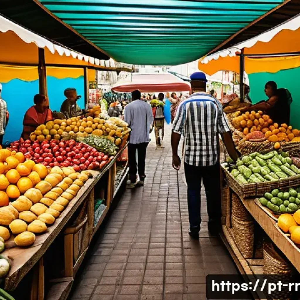 지역특산 음식의 재료 및 공급망 - A vibrant traditional Brazilian market scene in Belo Horizonte, bustling with local producers and ar...