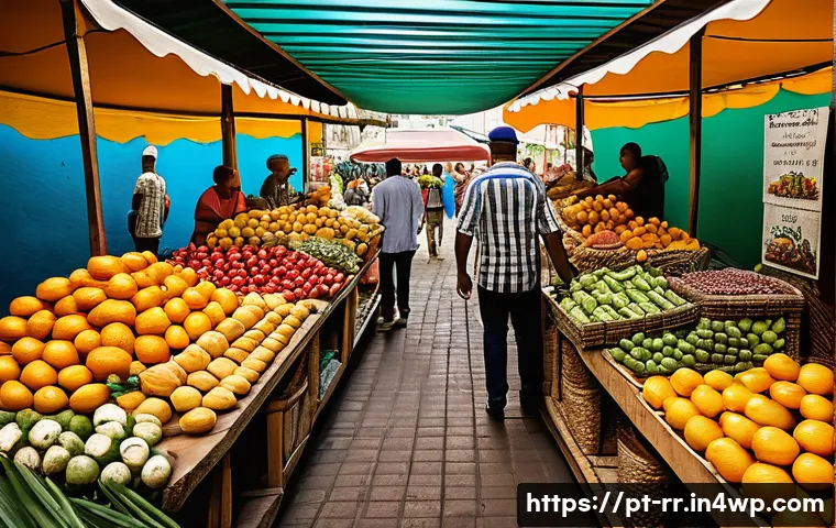 지역특산 음식의 재료 및 공급망 - A vibrant traditional Brazilian market scene in Belo Horizonte, bustling with local producers and ar...